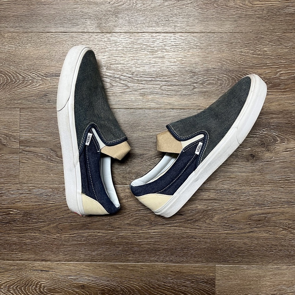 Vans Gray and Tan Slip-On Sneakers